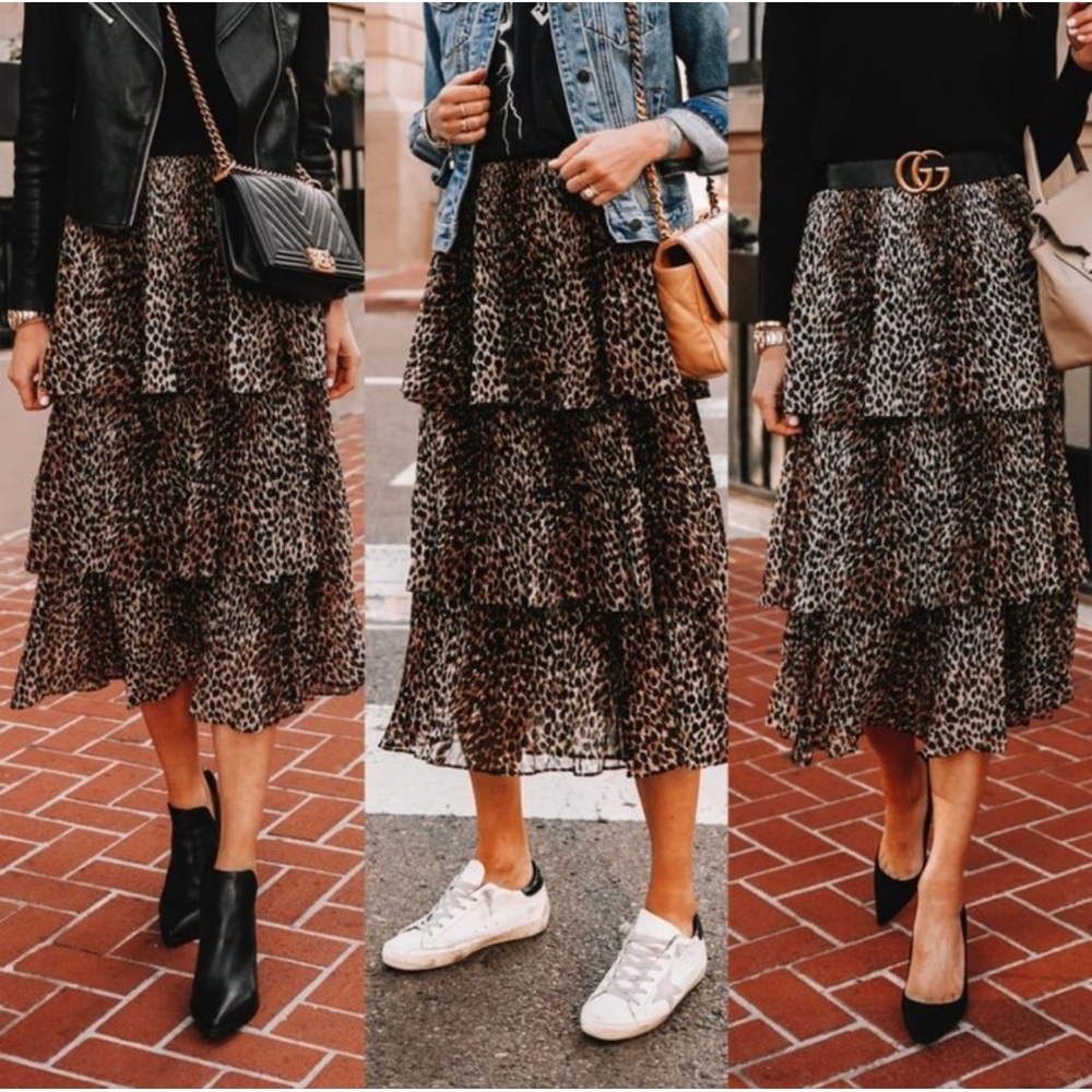 Topshop Leopard Print Tiered Skirt 8